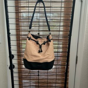 Lia numa Italy leather Stylish Two-Tone Bucket Bag - Beige and Black  11x11